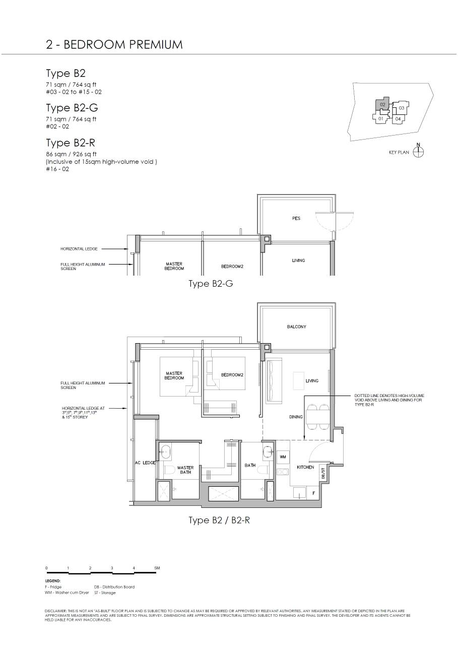 Floor plan of Grange 1866 type Type B2, 2-Bedroom, 764 sq ft